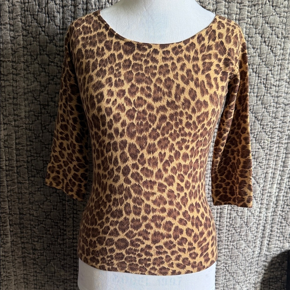 Leopard Print cashmere 3/4Sleeve Top